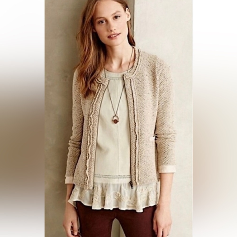 Angel of the North anthropologie sweater bomber jacket Women's beige tan Sweater